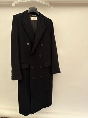 Saint Laurent Double-Breasted Black Pea Coat